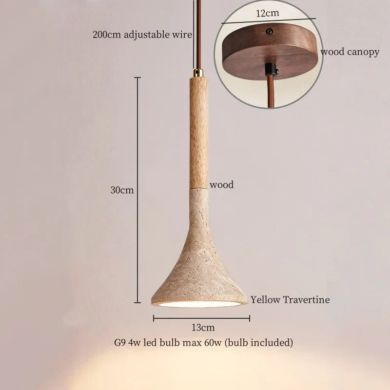 Yellow Travertine Stone LED Pendant Lamp - Vintage Hanging Lighting