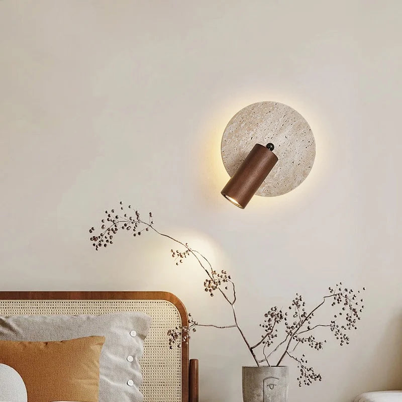 Rotating Wood LED Wall Sconce Pull Chain Light for Bedroom & Bathroom