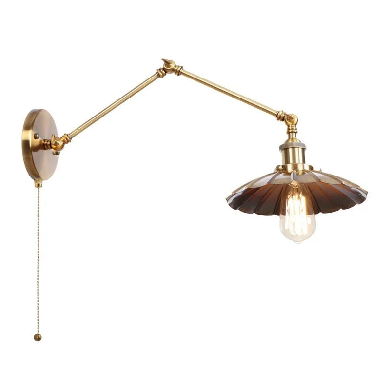 Afralia™ Gold LED Industrial Wall Lamp with Pull Chain Switch