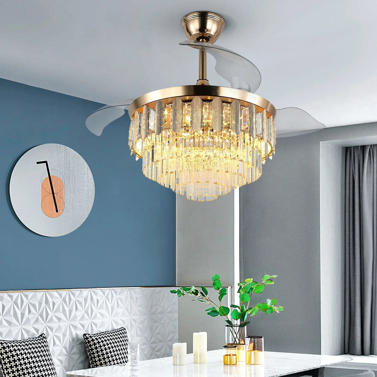 Smart LED Ceiling Fan with Remote Control - Reversible BLDC Fandelier