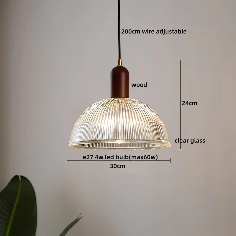 Wood Glass LED Pendant Light Suspension Luminaire for Home Decor