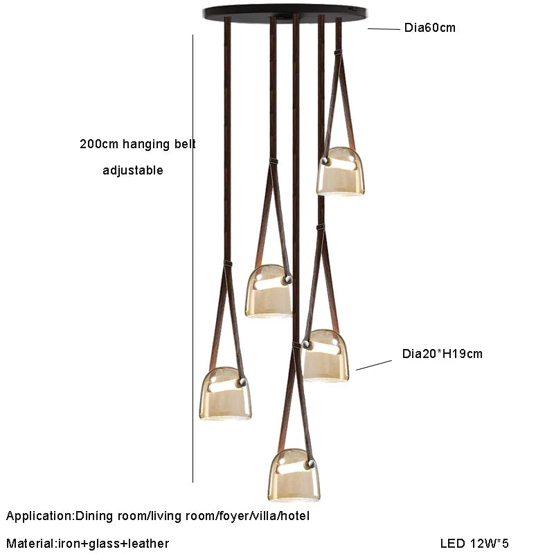Glass Pendant Chandelier: Modern Leather Belt Luxury LED Lighting for Home Decor