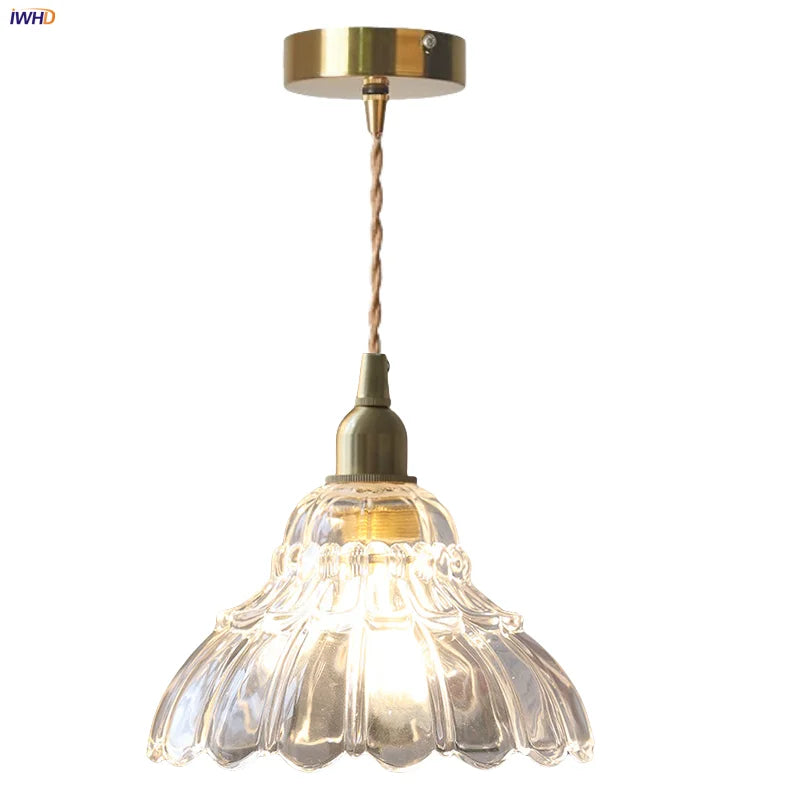 Modern Flower Glass LED Pendant Lamp with Copper Socket
