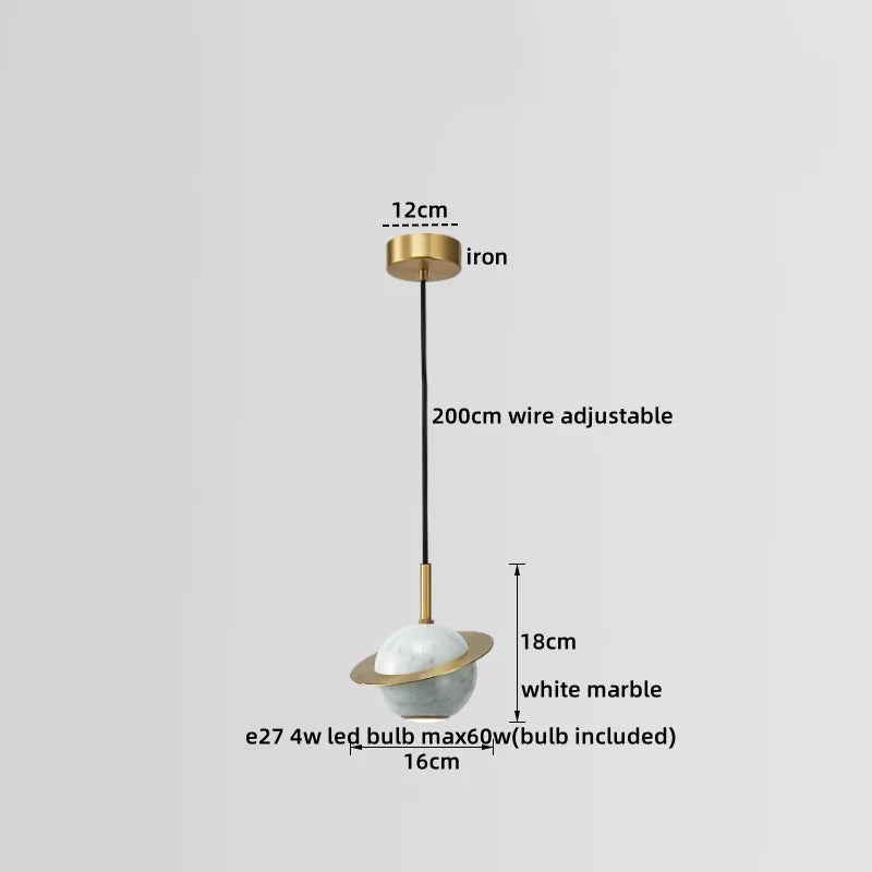 Marble Copper LED Pendant Light - Modern Hanging Lamp Chandelier