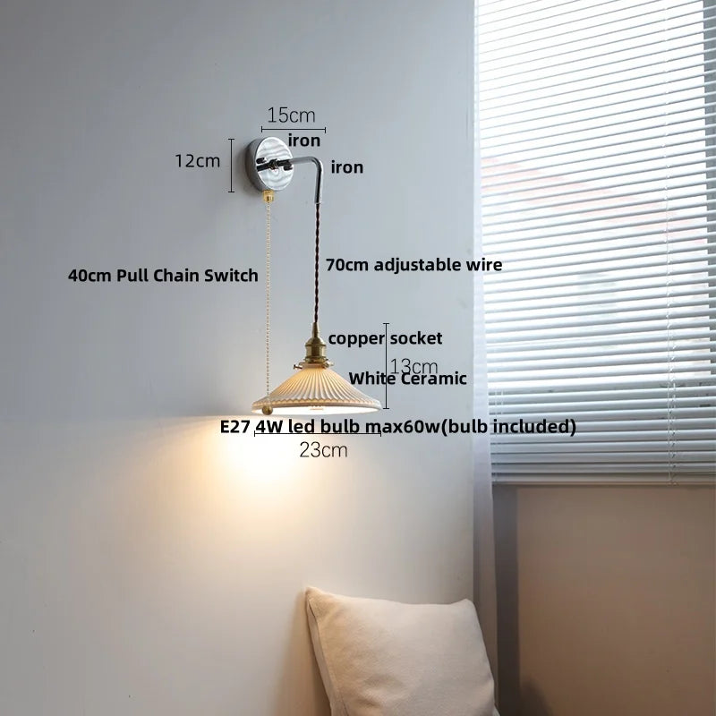 White Ceramic LED Wall Sconce Nordic Modern Iron Base Stair Light Fixture