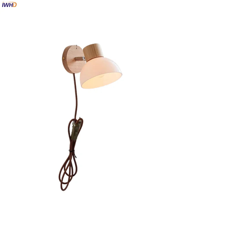 Modern LED Wall Sconce Light Fixture, Wood Canopy, White Glass, Nordic Design