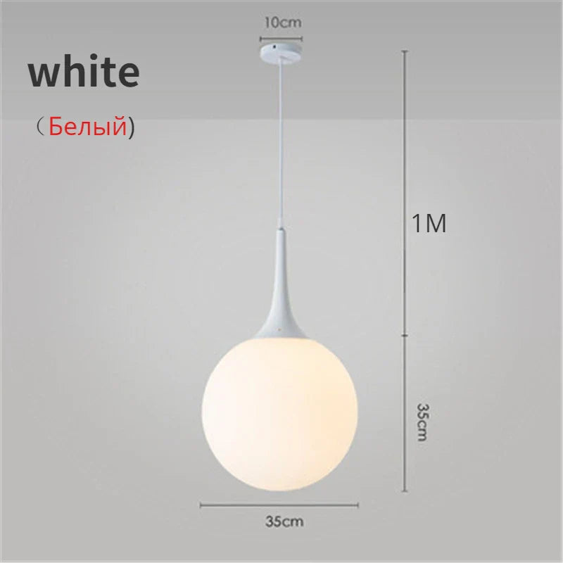 Glass Ball LED Pendant Lights for Modern Living Room, Black/White Horn Fixtures