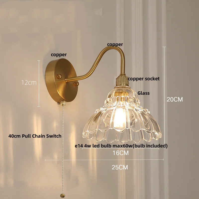 Vintage Loft LED Wall Sconce, Pink Glass Copper Stair Light Fixtures