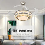 Gold Crystal Retractable Blades Modern LED Ceiling Fan 42" Smart Lightning