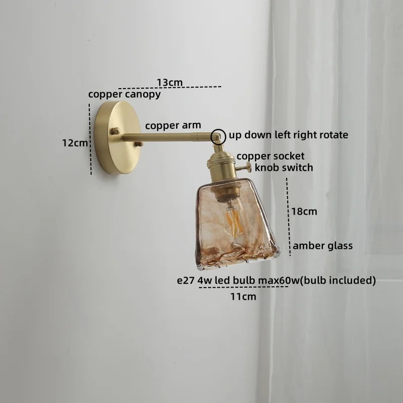 Nordic Glass Copper Wall Lights for Bedroom Living Room Home Decor
