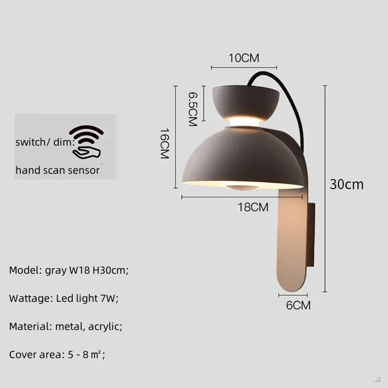 Nordic Hand Scan Sensor LED Wall Scones, Modern Metal Luminarias for Indoor Lighting
