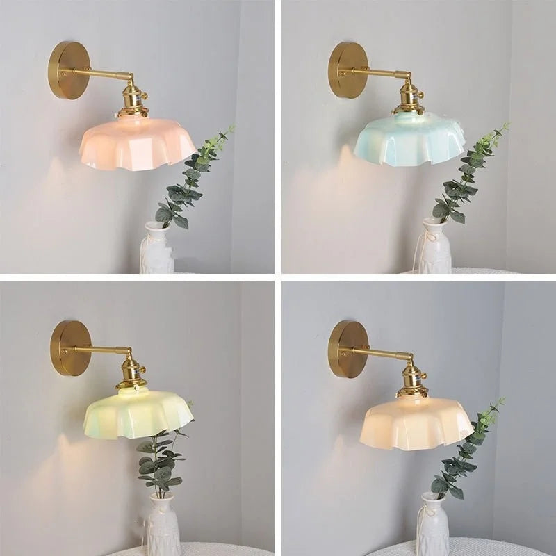 Yellow Glass LED Wall Light Fixture Modern Bedside Lamp Rotation Hallway Aisle