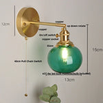 Afralia™ Vintage Blue Glass LED Wall Lamp, Pull Chain Switch, Stair Light Fixtures