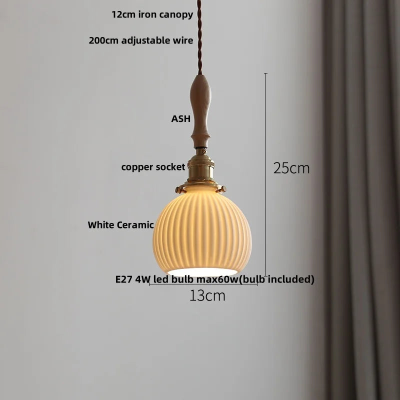 Wood Ash LED Pendant Light - Adjustable Nordic Modern Hanging Lamp