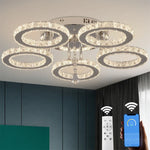 Crystal Flush Mount Chandelier: App Dimmable Rings Shape Ceiling Light