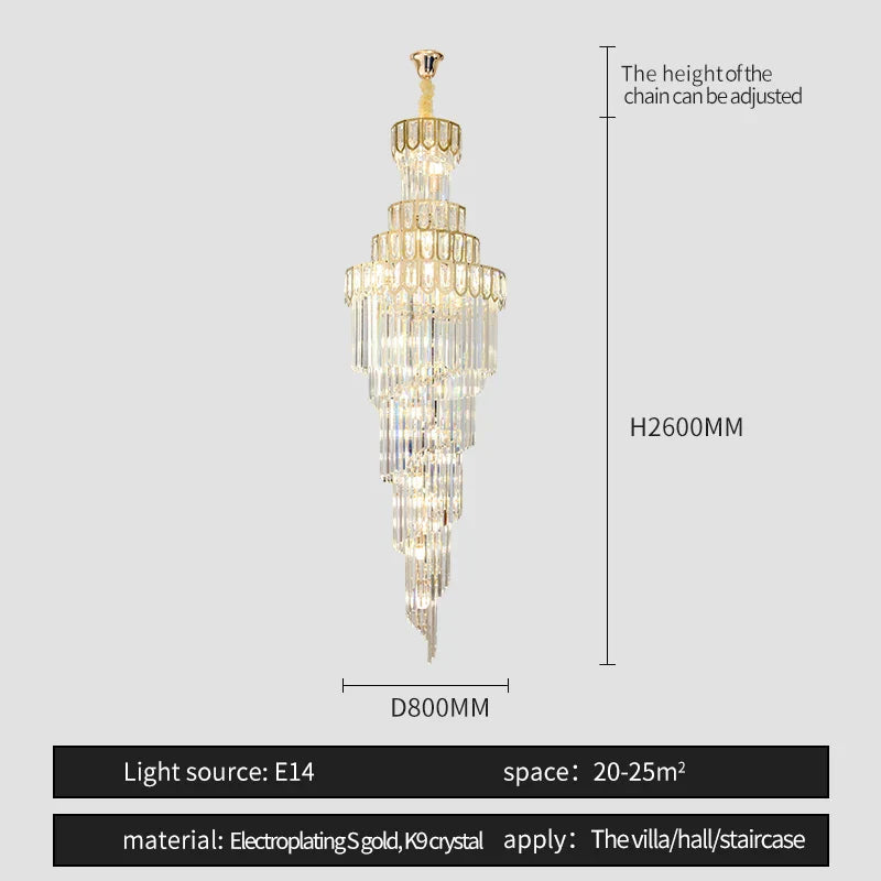 Light Luxury Rotating Crystal Chandelier for Villa Living Room