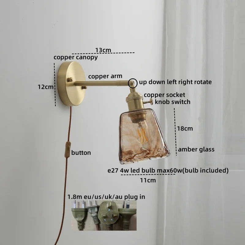 Ceramic Copper LED Wall Light with Pull Chain Switch for Modern Nordic Home Decor