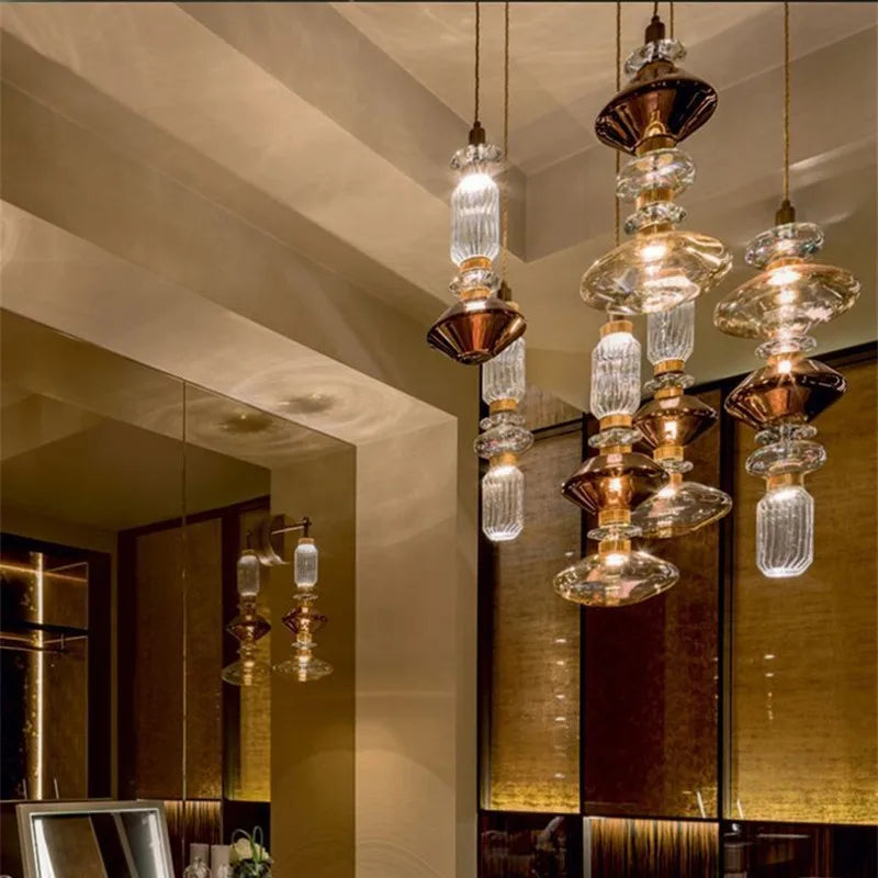 Ballet Pendant Lamp Clear Amber Glass Shade Restaurant Bedroom Lighting