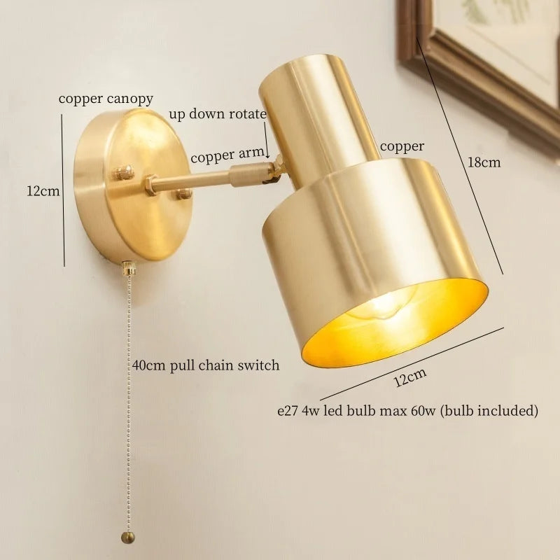 Nordic Copper LED Wall Lamp Pull Chain Switch Wandlamp