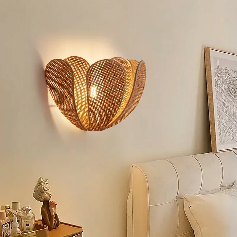 Afralia™ Wabi Sabi Rattan Wall Scones Minimalist Art Deco LED Lighting
