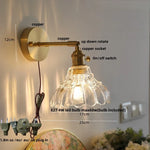 Flower Glass Pull Chain Wall Sconce, Rotatable Copper LED Stair Light
