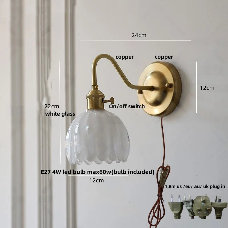 Glass Copper Knob Switch LED Wall Sconce - Modern Nordic Design