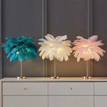 Nordic Ostrich Feather Table Lamp: Romantic Pink White Bedside Wedding Light