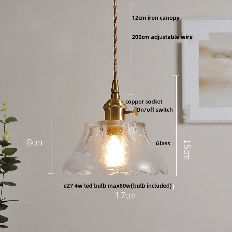 Walnut Wood LED Pendant Lamp Green Glass Modern Interior Hanging Light