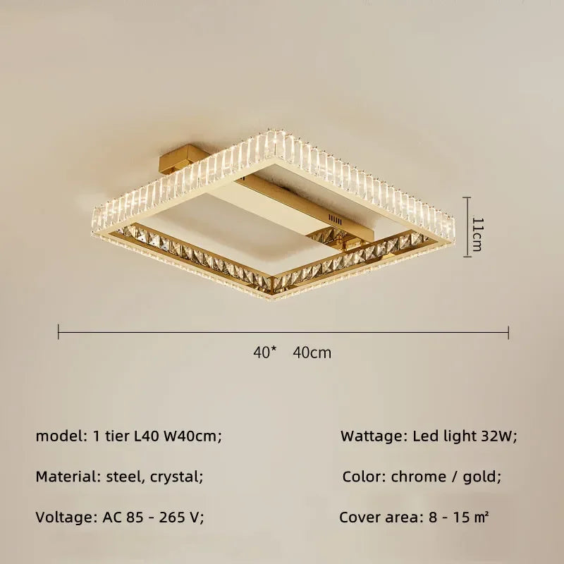 Crystal LED Ceiling Chandelier: Smart Dimmable Bedroom Lighting Fixture