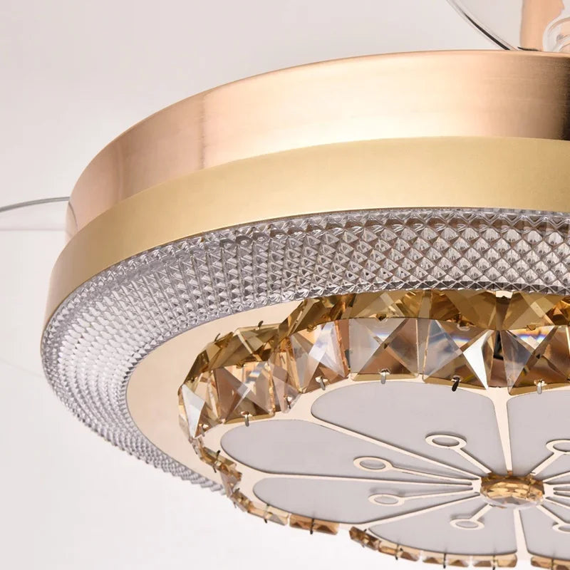 Crystal Invisible Fan Lamp 42-Inch European Living Room Ceiling Fan Chandelier