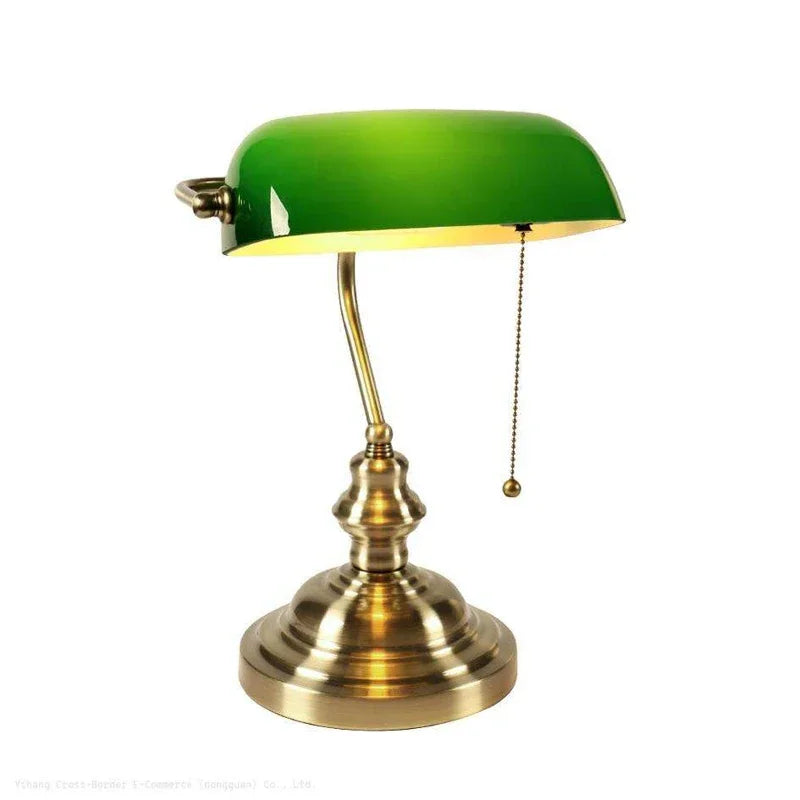Glass Lampshade Bank Desk Table Lamps White Green LED Light E27