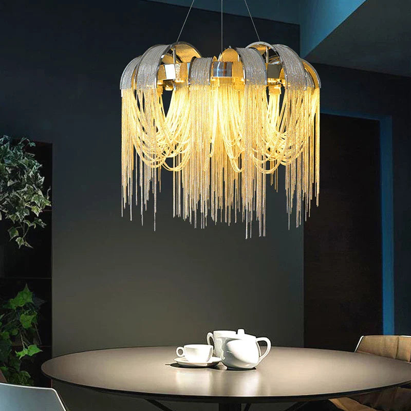 Aluminum Chain Arched Luxury Chandelier for Living Room Dining Room