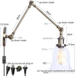 Vintage Clear Glass LED Wall Lamp, Industrial Pull Chain Switch, Adjustable Light Fixtures