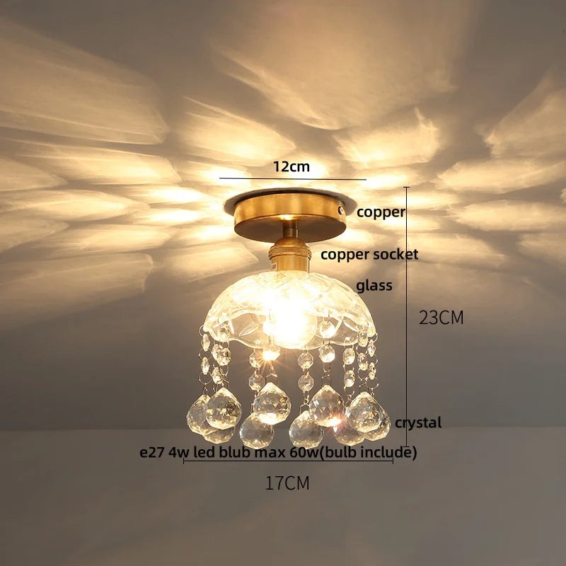 Glass Grid LED Ceiling Lamp: Luxury Crystal Nordic Copper Ceiling Lights