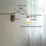 Yellow Glass LED Wall Sconce Walnut Wood Bedside Lamp