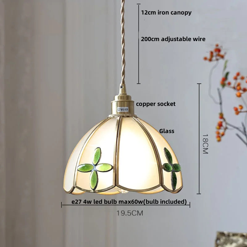 Walnut Wood LED Pendant Light Fixture Wine Red Glass Vintage Brass Hang Lamp