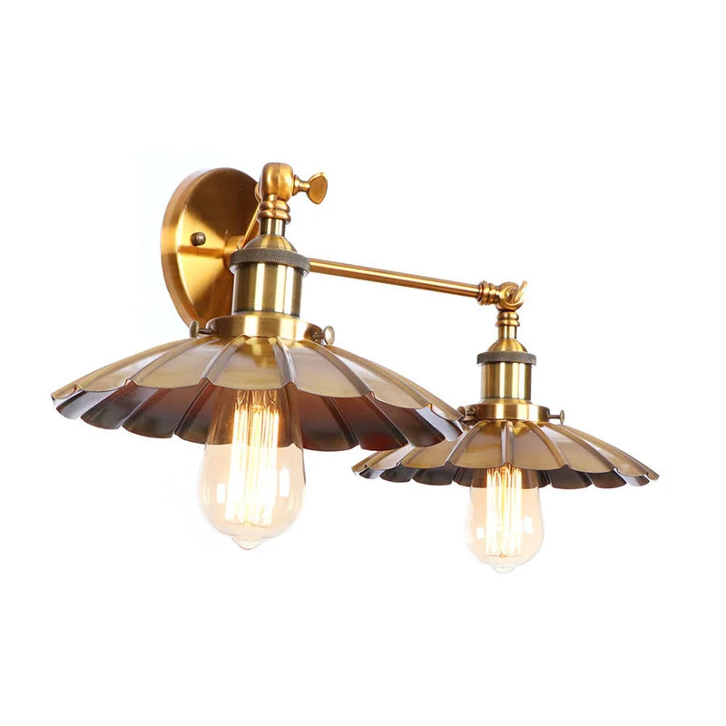 Industrial Retro LED Wall Lamp with Two Heads and Pull Chain Switch