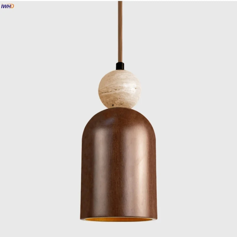 Wabi Sabi LED Pendant Lamp Yellow Travertine Wood Hanging Lights Lampara
