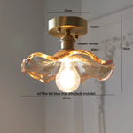 White Glass LED Ceiling Light Fixture with Wood Copper Canopy