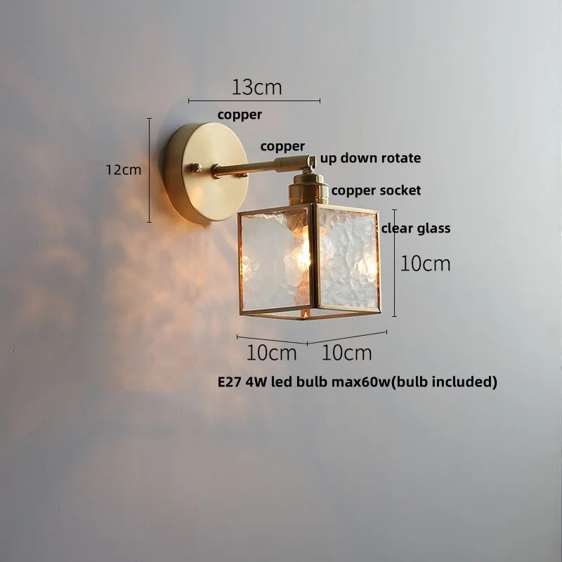 Glass LED Wall Light with Pull Chain Switch, Rotating Japanese Style Bedside Lamp
