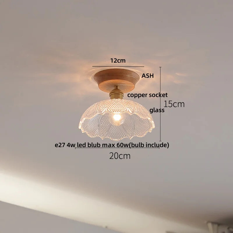 White Ceramic LED Ceiling Lamp Wood Ash Nordic Modern Copper Light
