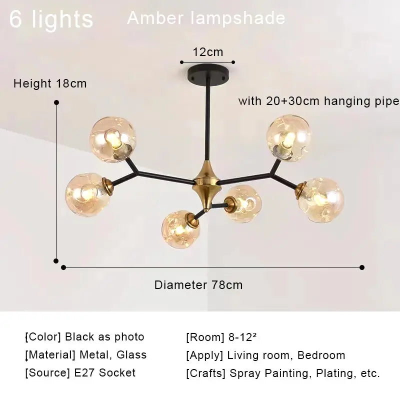 Nordic Glass Ball LED Chandelier Modern Ceiling Lamp Home Decor Fixture