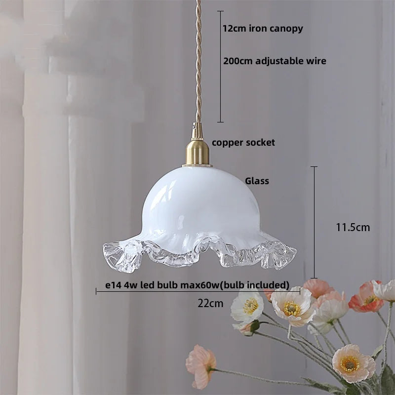 Amber Glass LED Pendant Lamp Walnut Wood Copper Hanging Light