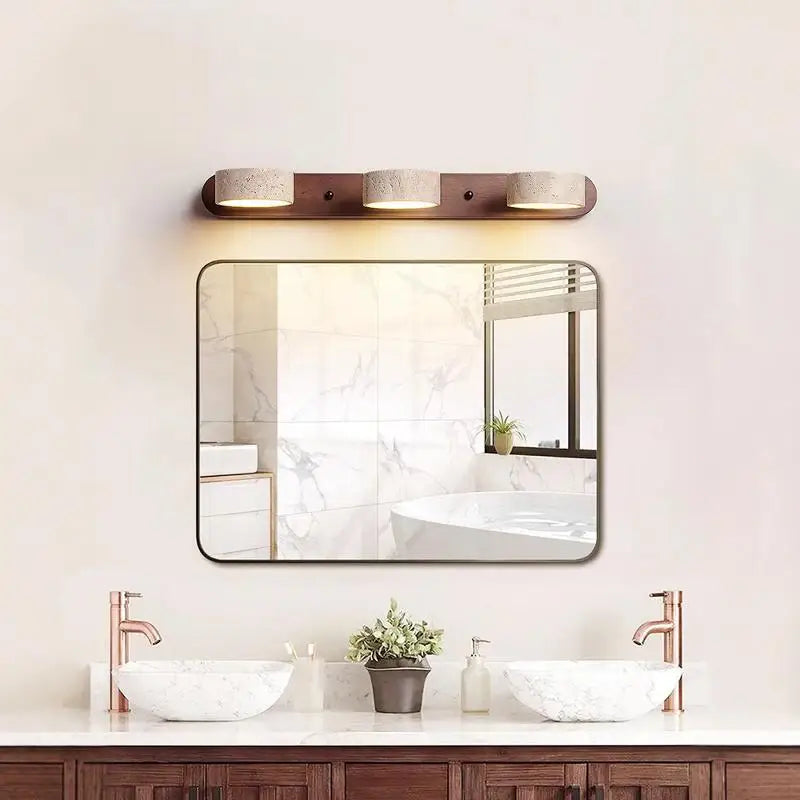 Travertine Wall Sconce Light Wood Rotatable for Bedroom Bedside