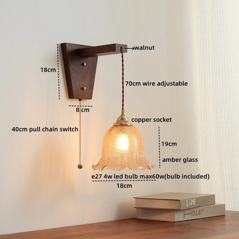 Modern Walnut Copper LED Wall Light for Bedroom Living Room Restaurant