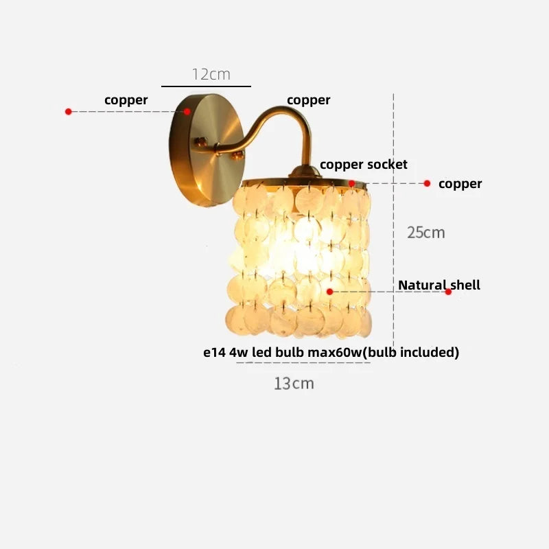 Vintage Crystal LED Wall Lights Pull Chain Switch Copper E14 Stair Fixtures