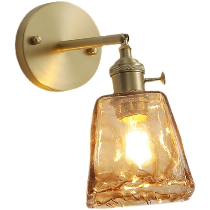 Glass Copper LED Wall Lamp with Knob Switch for Modern Home Decor