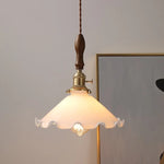 Afralia White Glass LED Pendant Lights with Walnut Wood Details