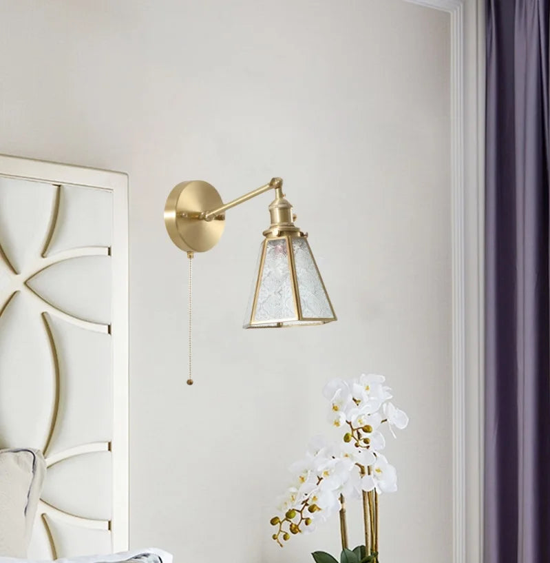 Glass LED Wall Lamps Pull Chain for Bedroom & Living Room