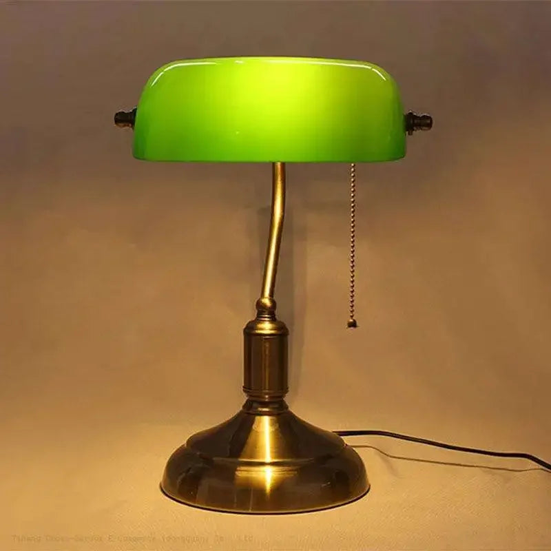Glass Lampshade Bank Desk Table Lamps White Green LED Light E27